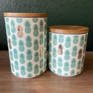 Pineapple kitchen canisters jars with wood lids